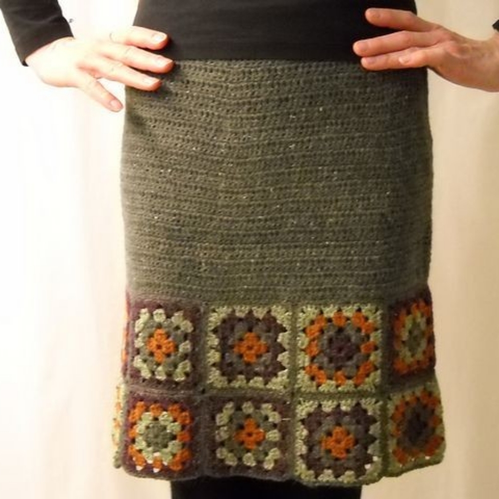 Vintage bohemian Granny square skirt